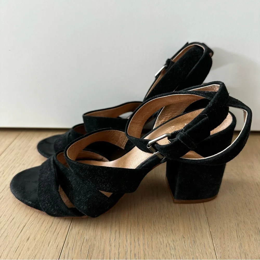 Madewell Black Suede Strappy Block Heel Sandals